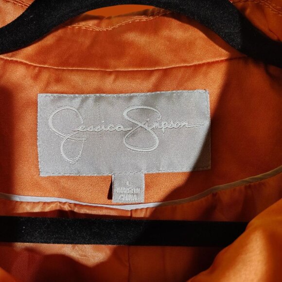 Jessica Simpson Trench Coat, ¾ Length Sleeve, Size Large, Orange - Picture 3 of 3